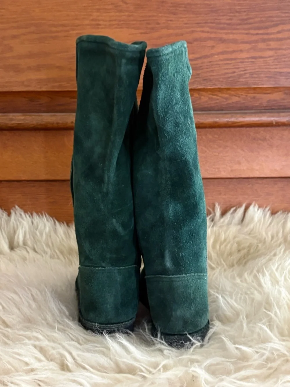 Dark Green Suede Mid-Calf Boots